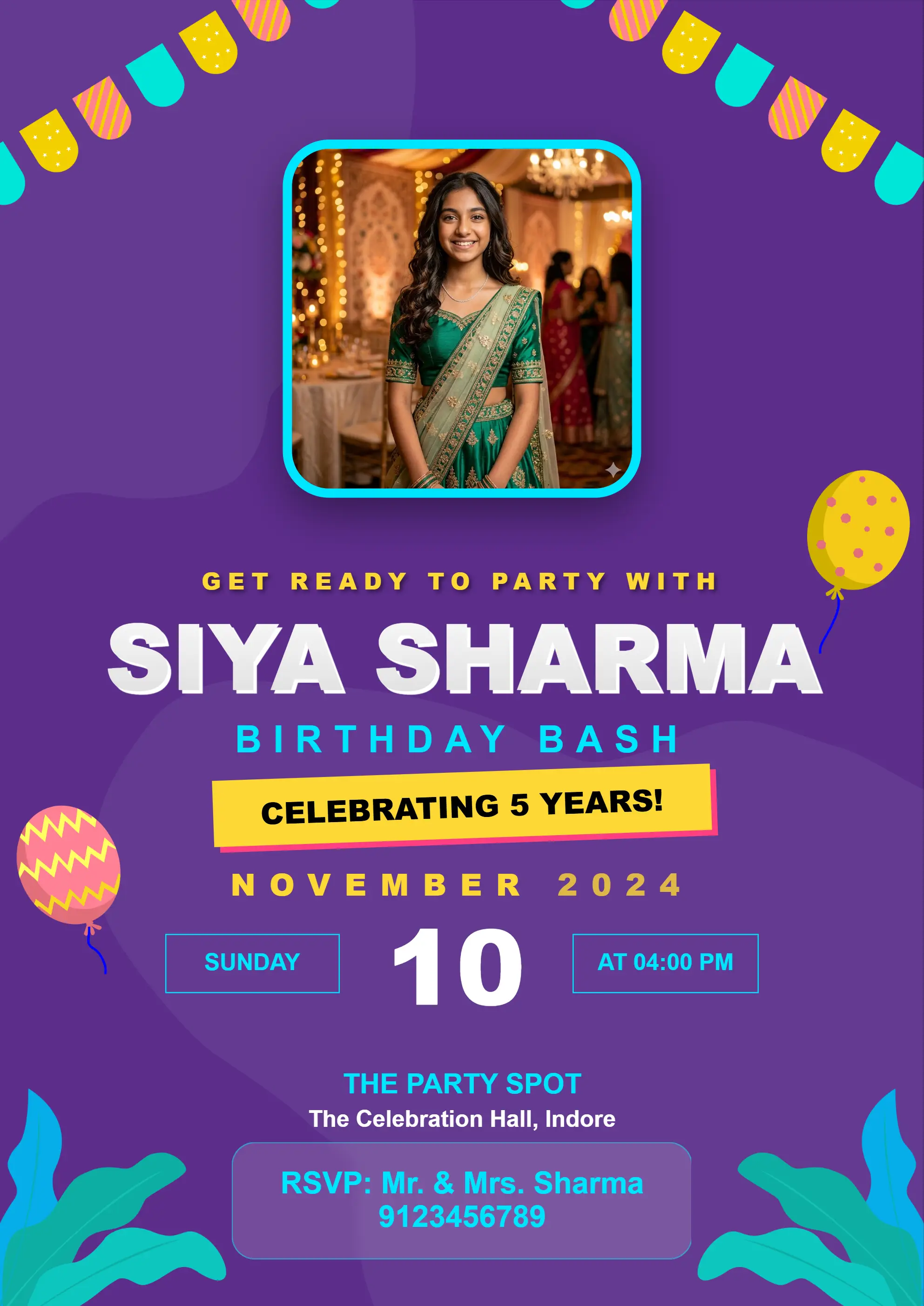 Birthday card Hindi template free download