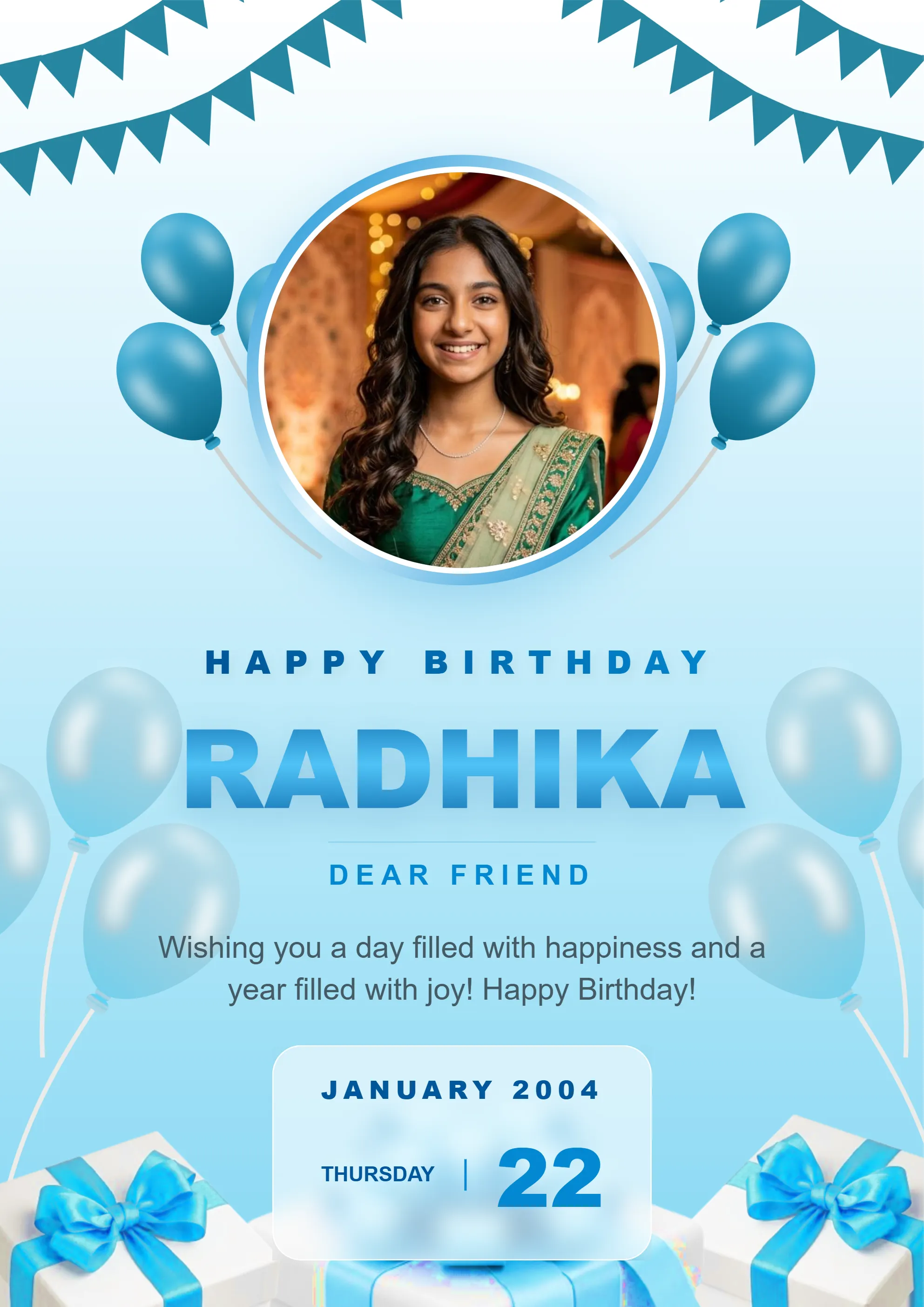 Abstract artistic birthday wish design poster with vibrant colors and photo