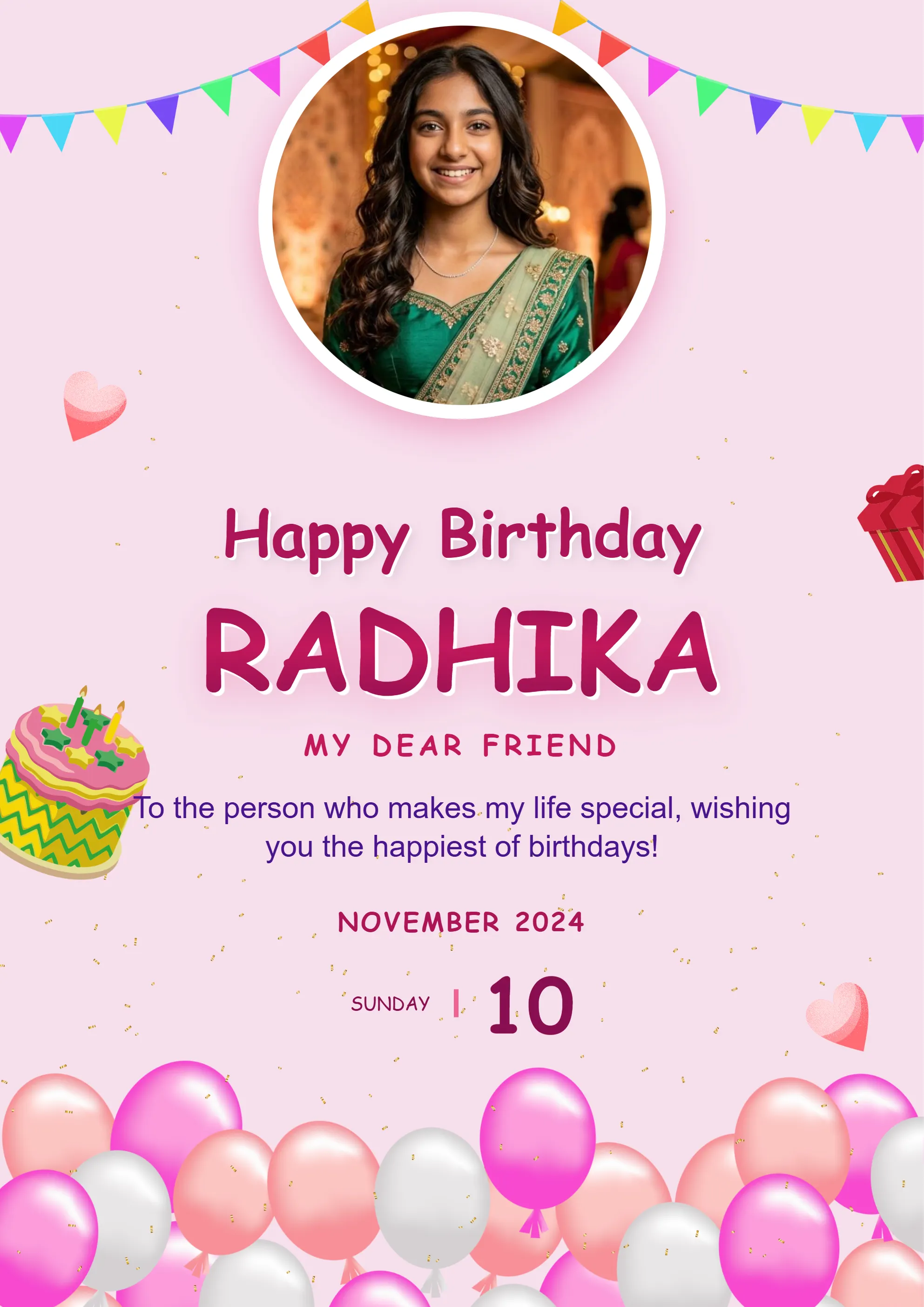 Birthday cake design wish poster with personal photo upload for friends