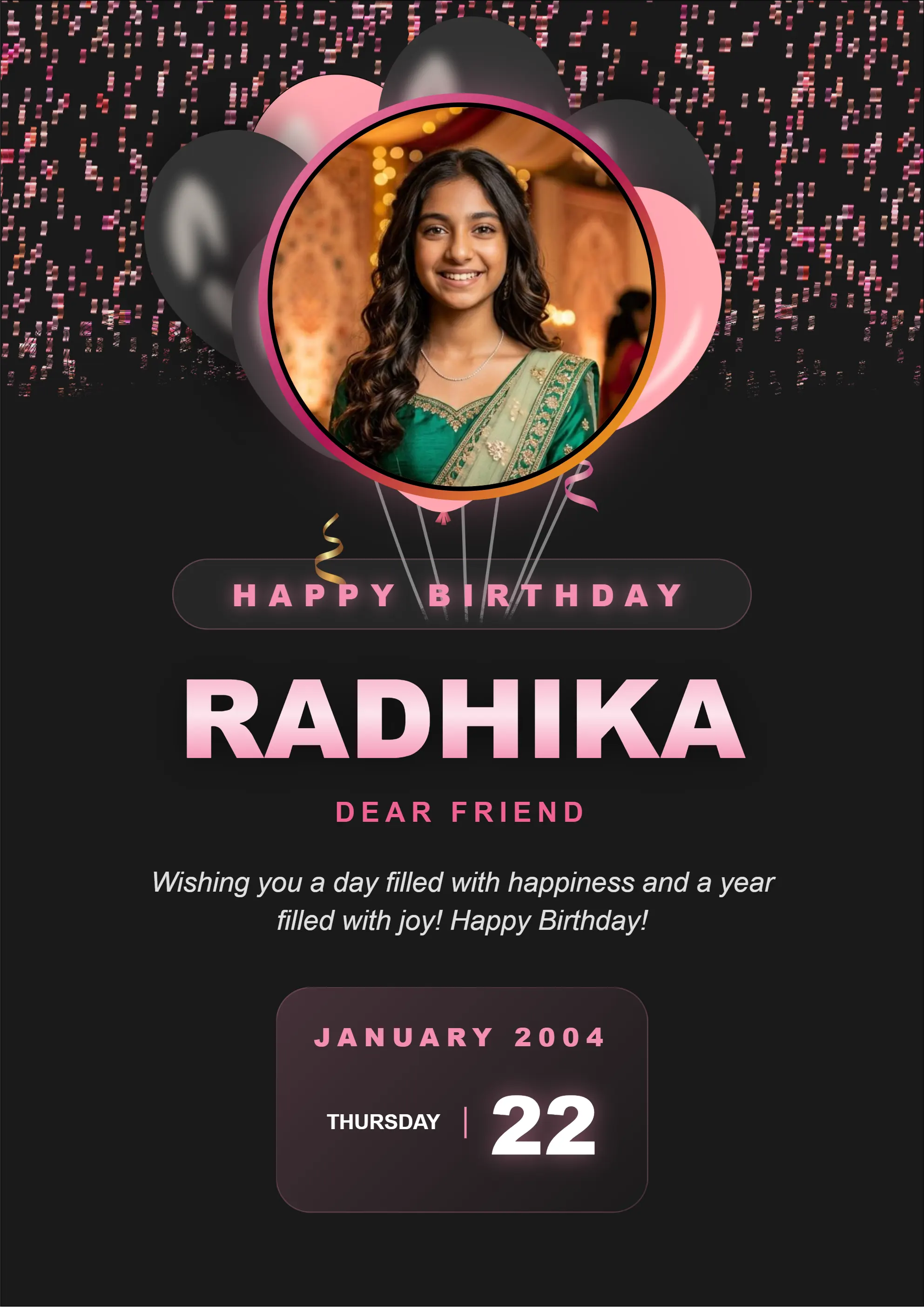 Creative layout birthday wish card maker with multi-photo collage options