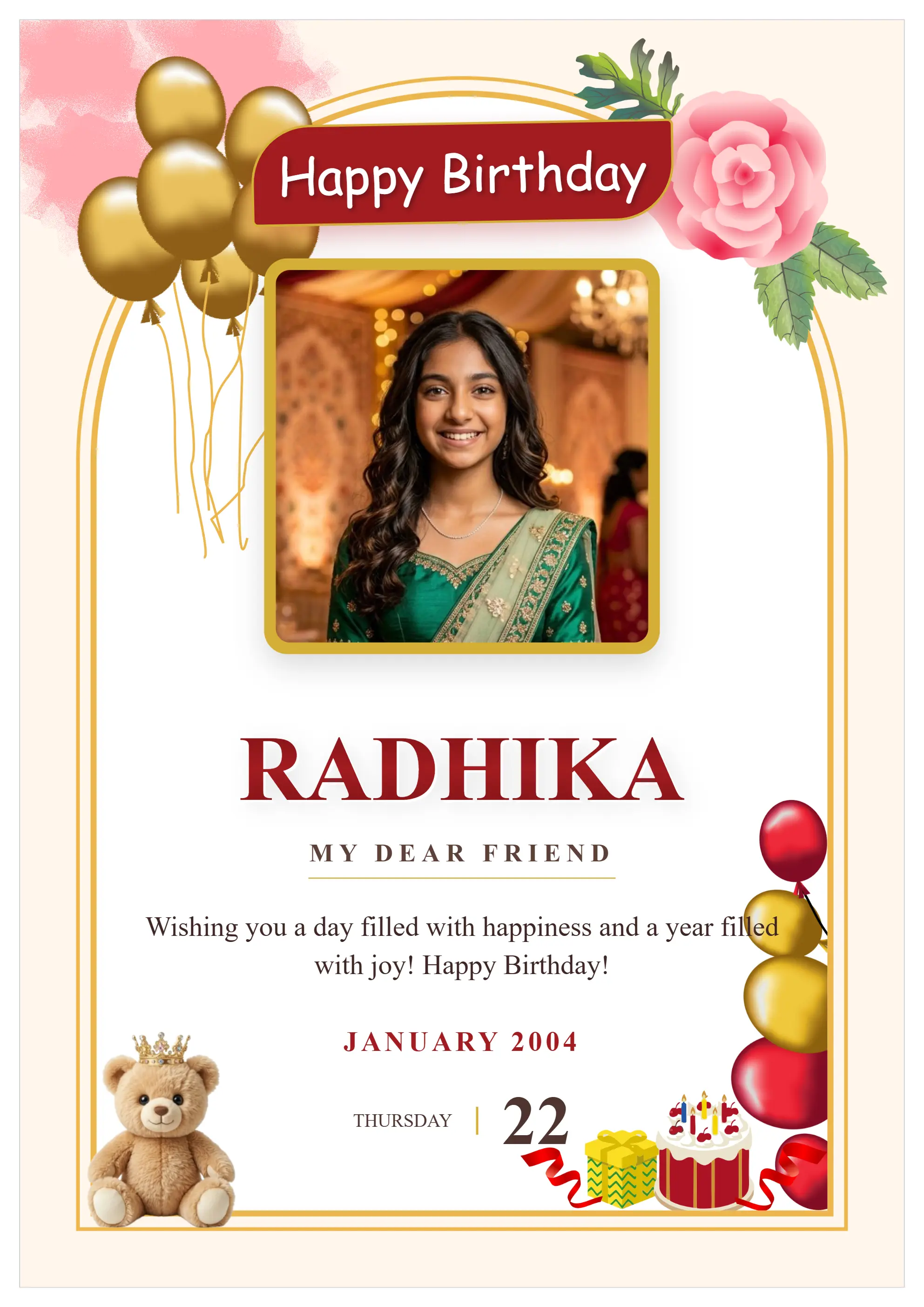 Modern minimalist birthday wish poster template with photo frame online