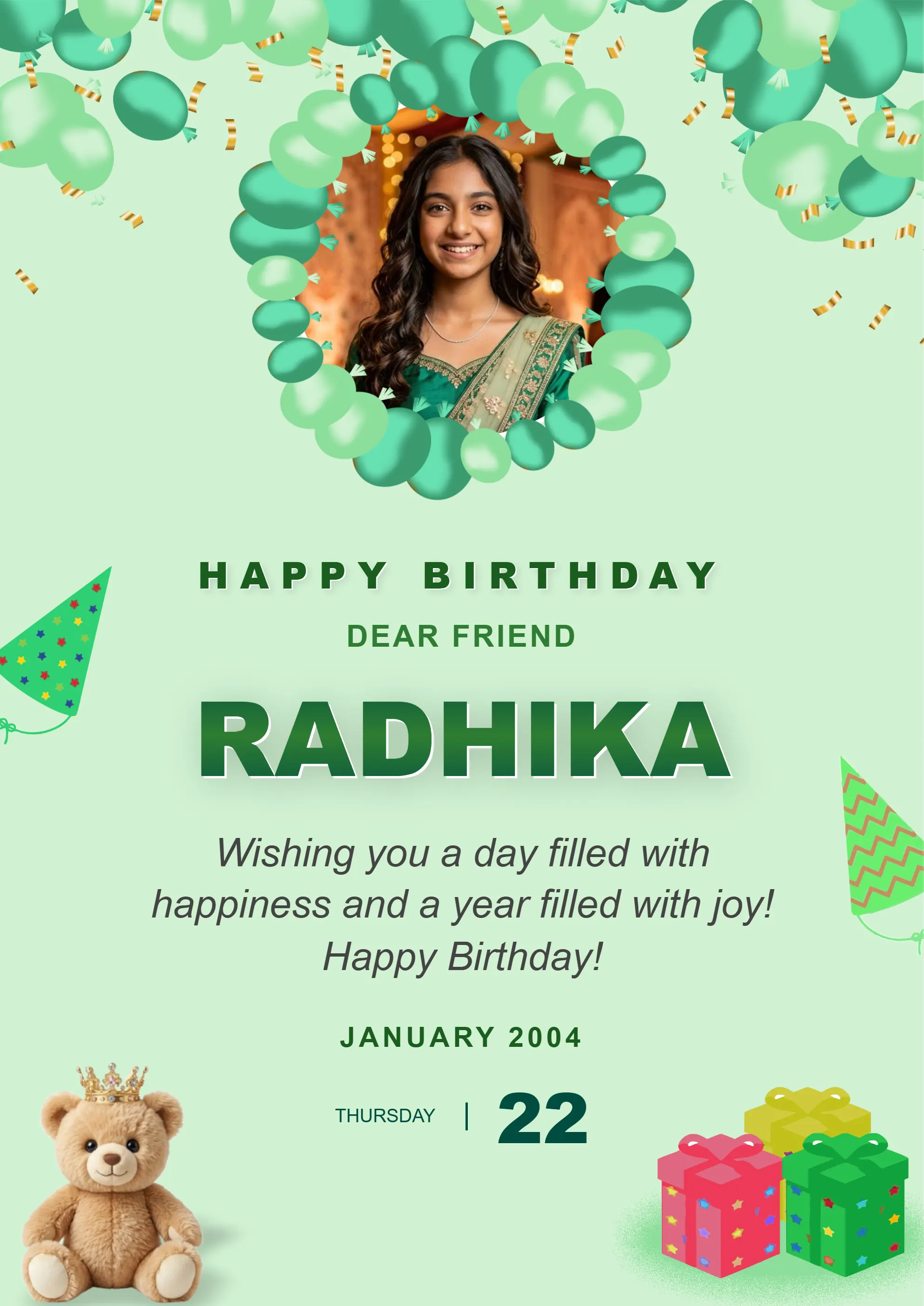 Simple sky blue birthday wish card design with customizable photo space