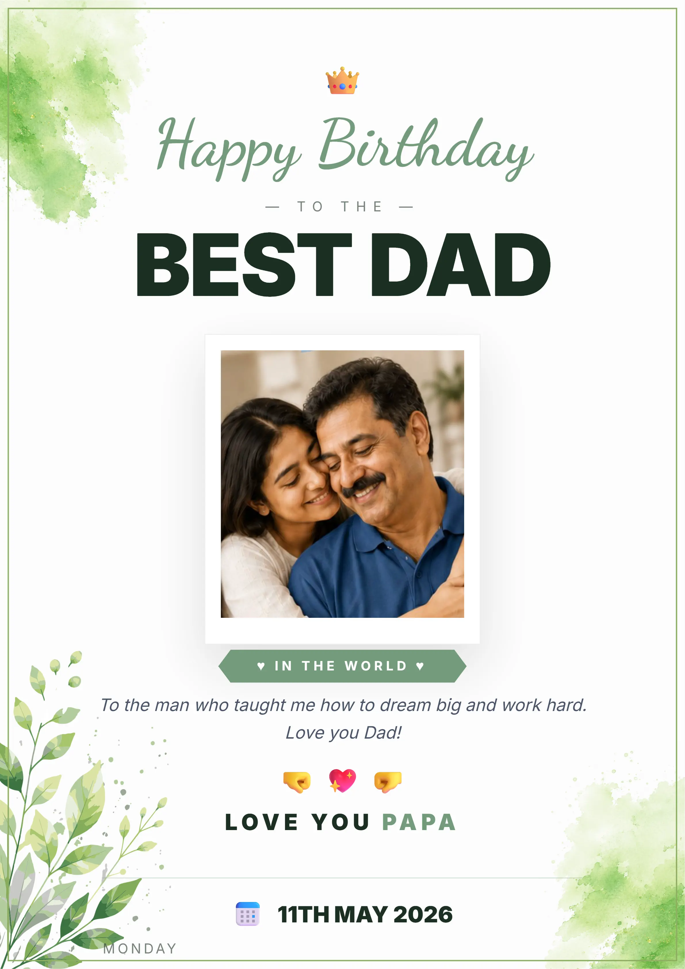Best dad green watercolor birthday card template download