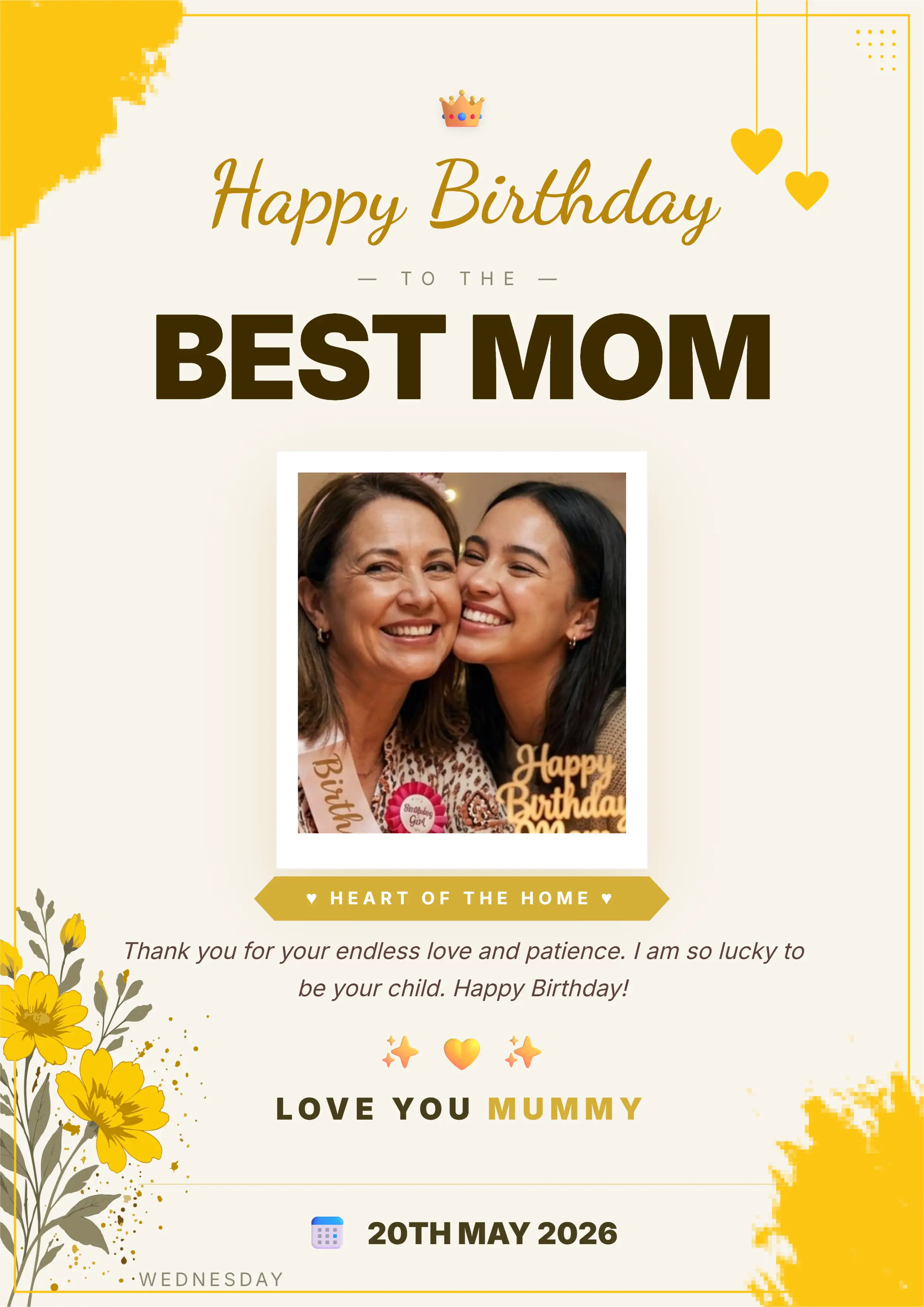 Happy birthday mom yellow card maker online free